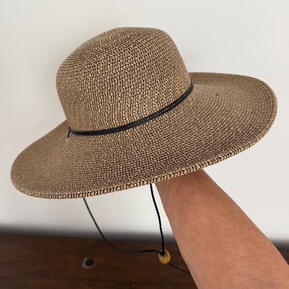 SCALA CLEO WOMENS 4” WIDE BRIM HAT CHIN CORD PAPER BRAID VEGAN LEATHER BAND - Picture 2 of 11